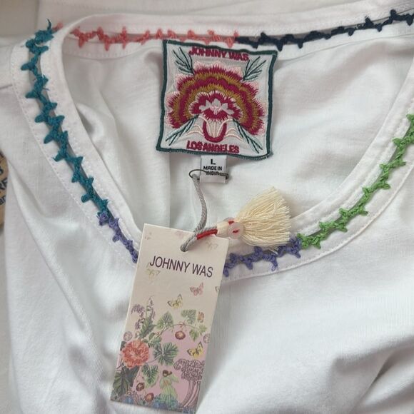 Johnny Was Crochet Ccrewneck‎ Tee Cotton Large - Picture 7 of 8